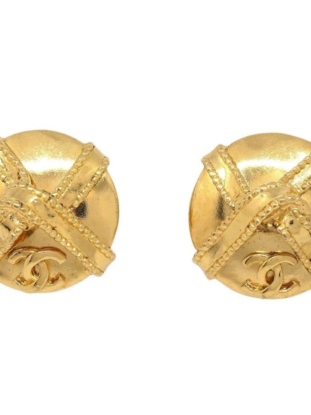 Chanel Button Clip-On Earrings Gold 97A 187561